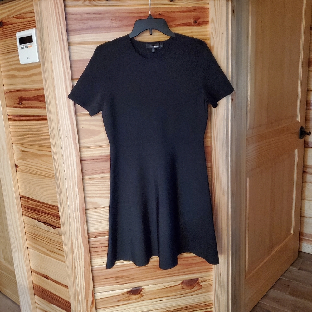 Theory Women's Black Dress Modele Intsia Flare Dr Glossed Sz Large